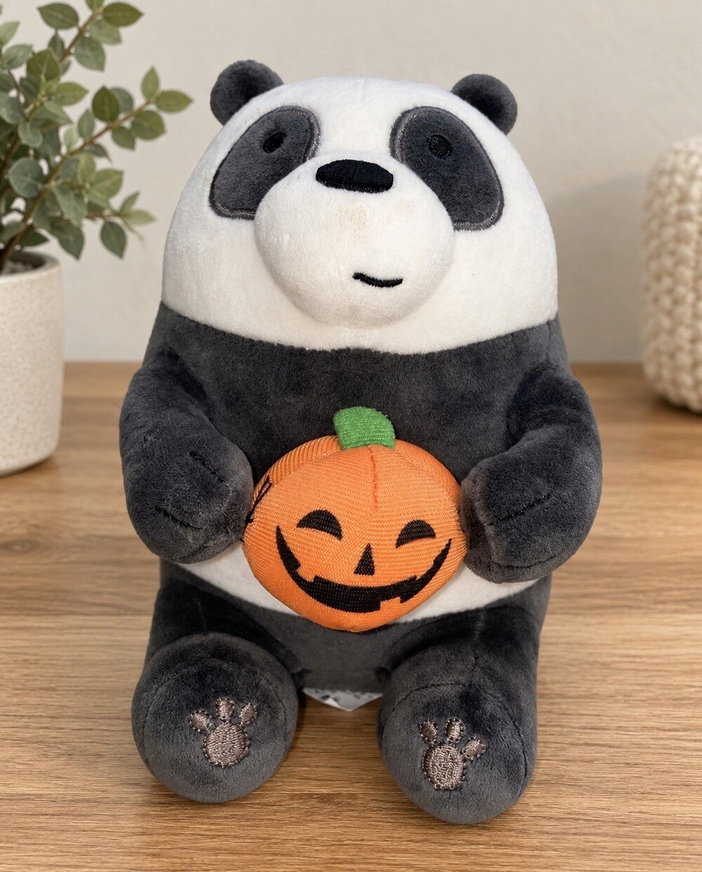 Miniso Life Cartoon Network We Bare Bears Panda Holding Pumpkin Plush 7” NWOT